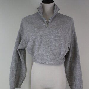 Gilly Hicks Cropped 1/4 Zip Fleece Pullover XS Gray Athleisure Y2K Cozy Sweatshi